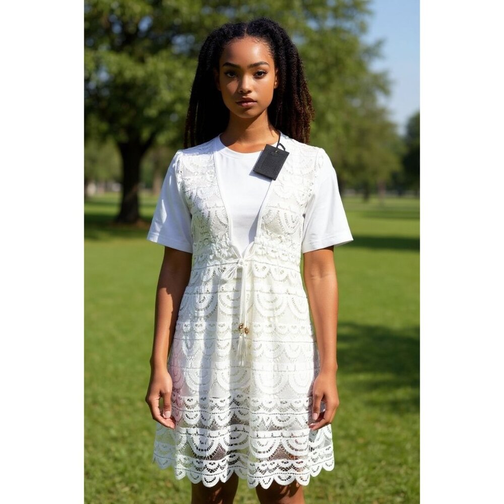 NEW Womens XS White Lace  Beach Cover Up Swimwear Boho Resort Vacation Dress